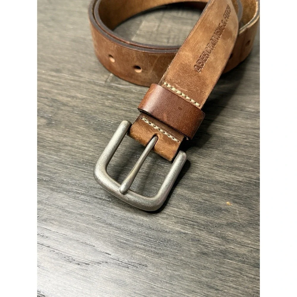 Vintage Y2K Abercrombie & Fitch Brown Leather Belt Men 34 Made in USA Distressed